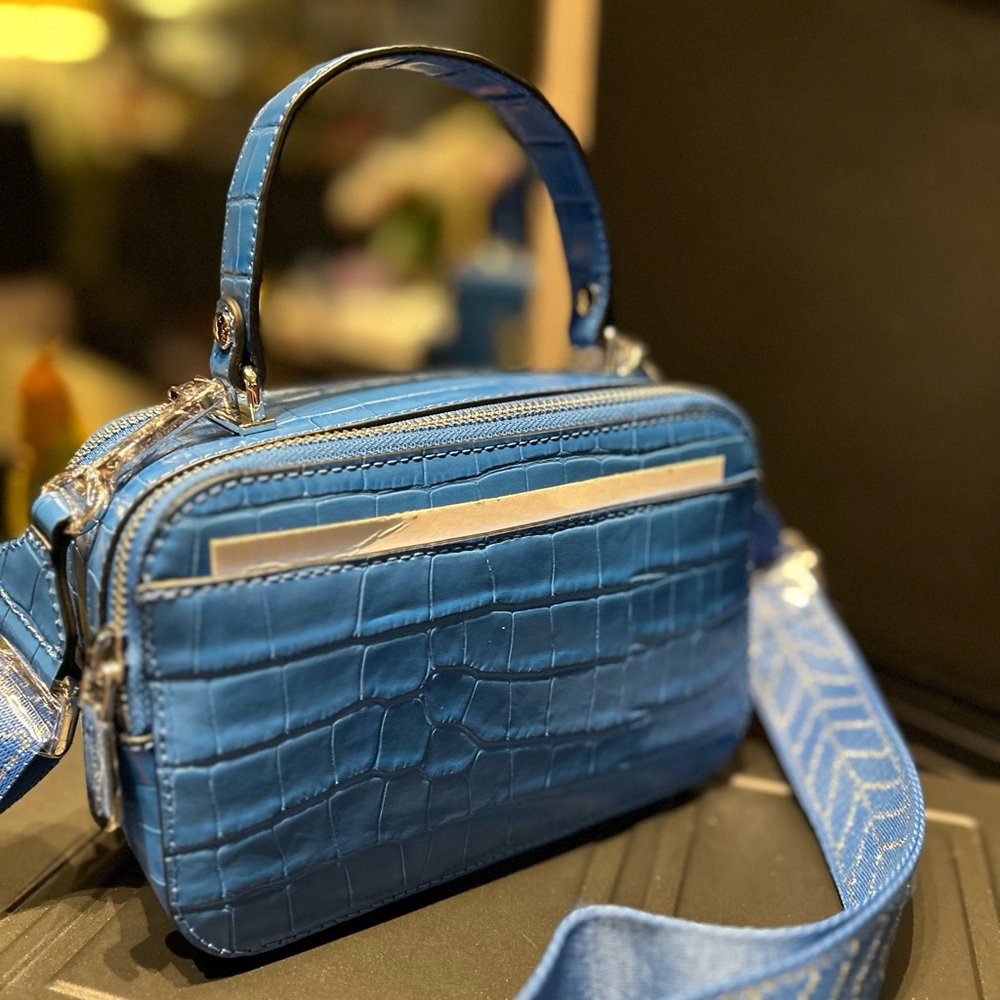 New Karl Lagerfeld Paris Simone Top Handle Crossbody Bag Blue | Crocodile | - Picture 8 of 8